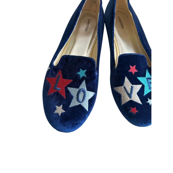 LANDS END Blue Velvet Love Loafers Flats Size 6 - Picture 2 of 8